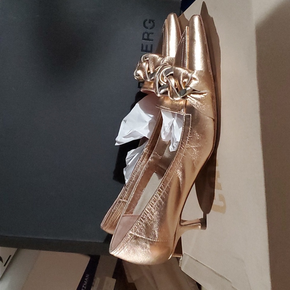 Sz 40 NIB $295 $355 Anna F metallic low heel pointy pumps